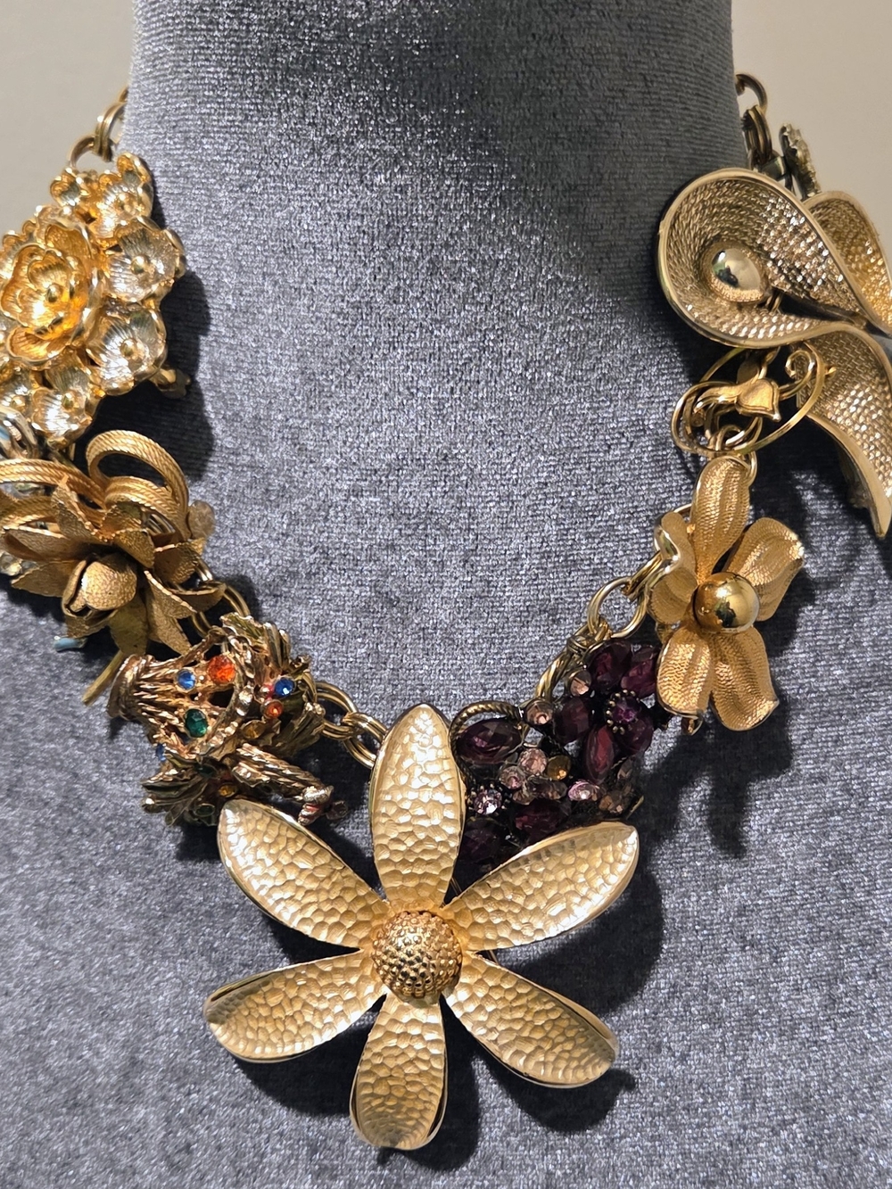 Gold Floral Multi-Accent Statement Necklace